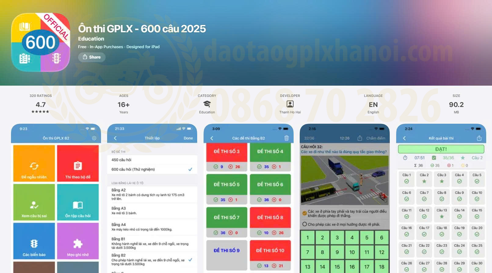 Ôn thi GPLX - 600 câu 2025 - App thi bằng lái xe A1 A