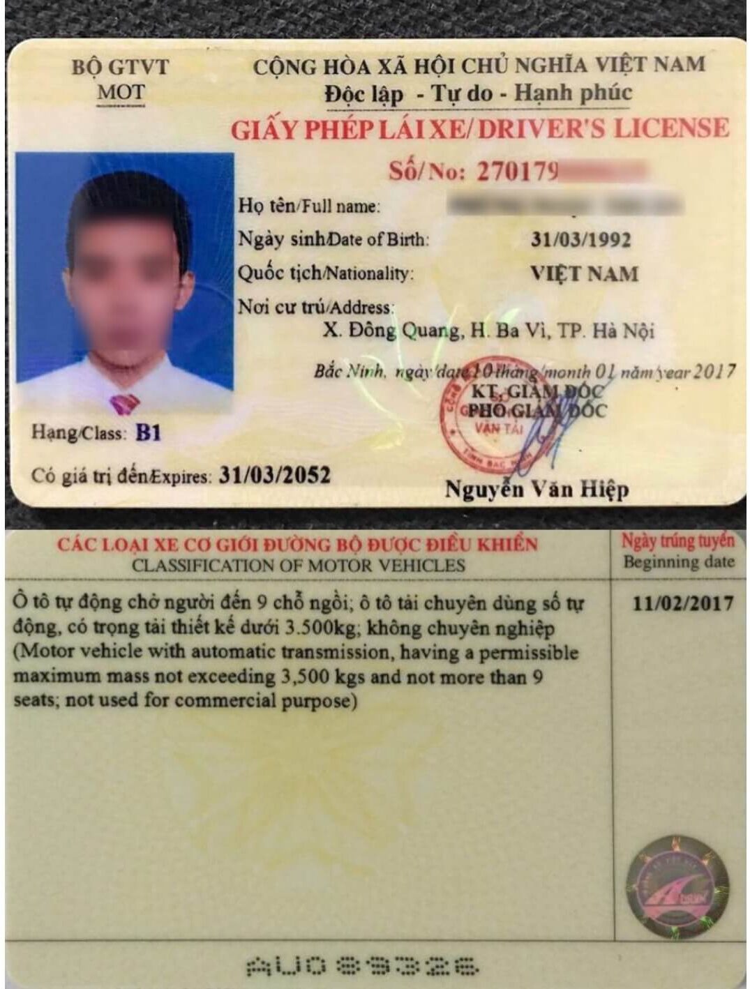 Bằng lái xe ô tô hạng B1